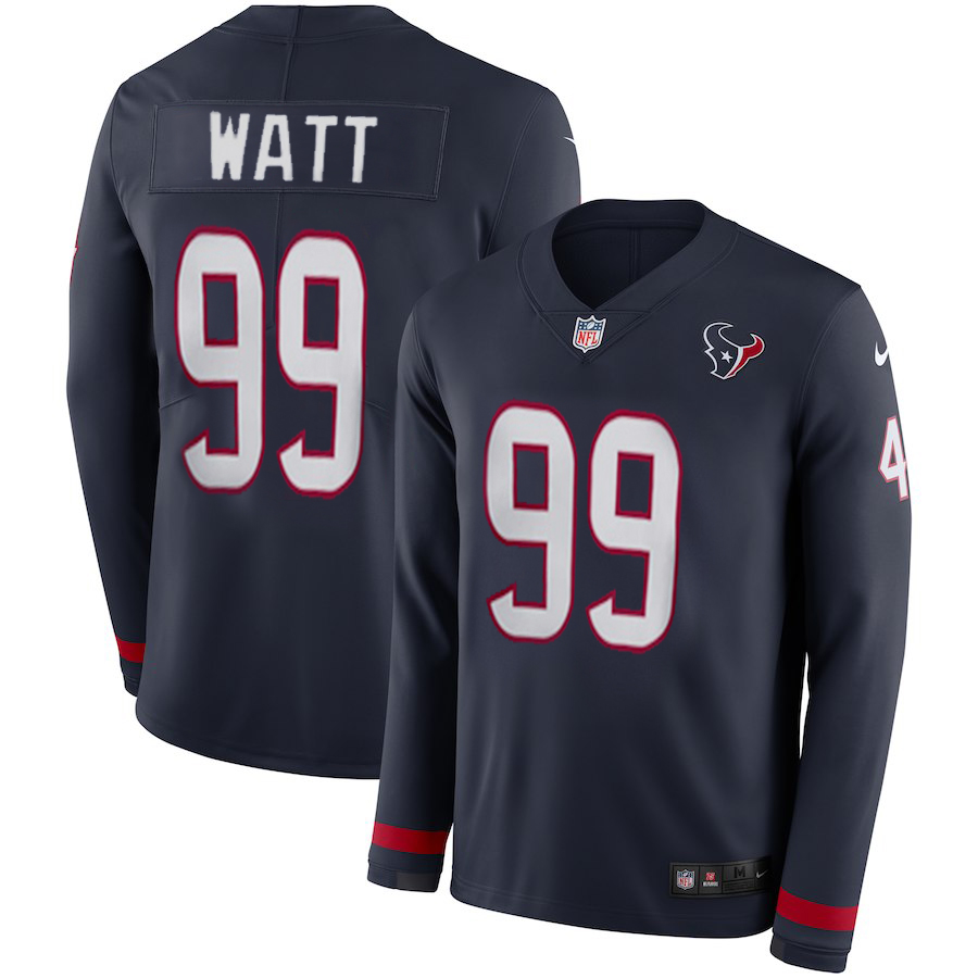 Men Houston Texans #99 Watt blue  Limited NFL Nike Therma Long Sleeve Jersey->women nfl jersey->Women Jersey